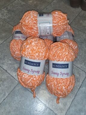 6 Skeins - Sundance Sassy Spray Plush Yarn - Orange & White Speckle - Creamsicle